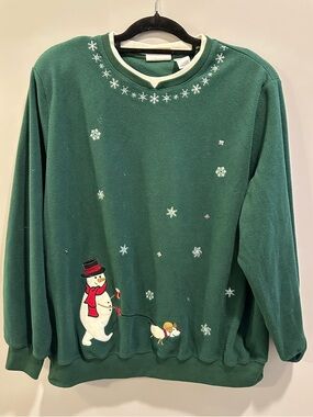 Alfred Dunner Embroidered Holiday Snowman Sweatshirt Green Size 2X